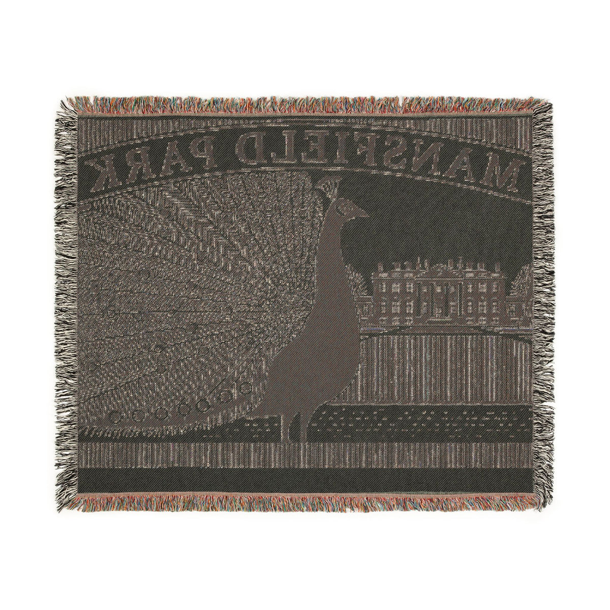 Mansfield ParkPeacock Illustration Woven Blanket | Mansfield Park Literary Tapestry Throw