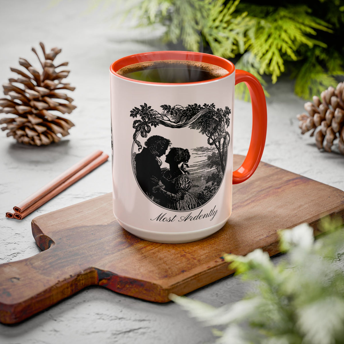 Romantic Vintage Silhouette Mug — "Most Ardently" Tea Coffee Cup (11oz/15oz)