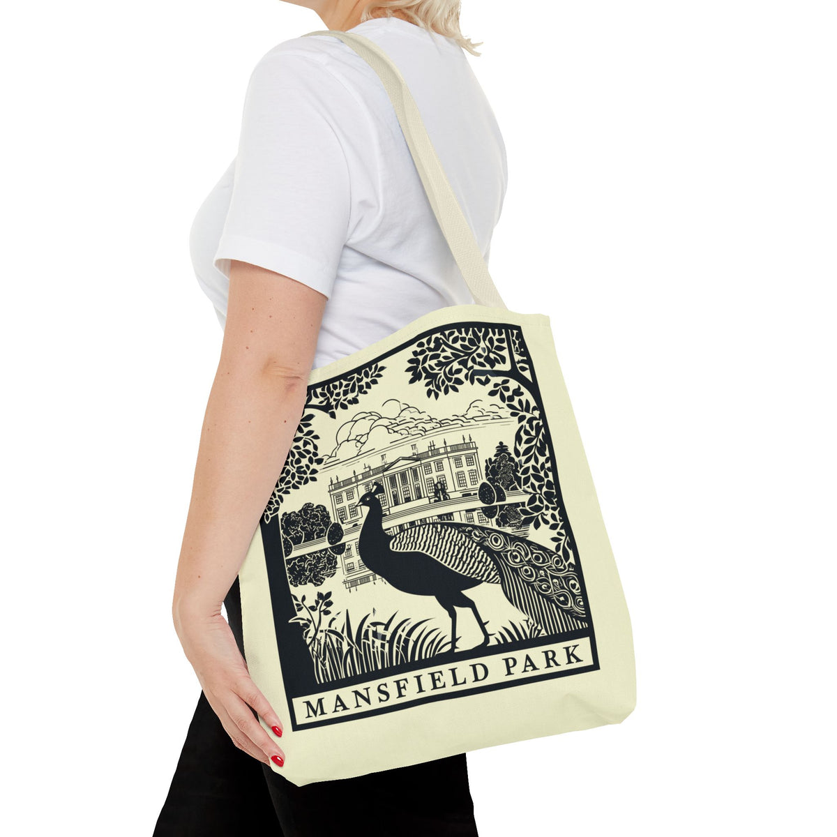 Mansfield Park Illustrated Tote — Vintage Estate Peacock Tote Bag