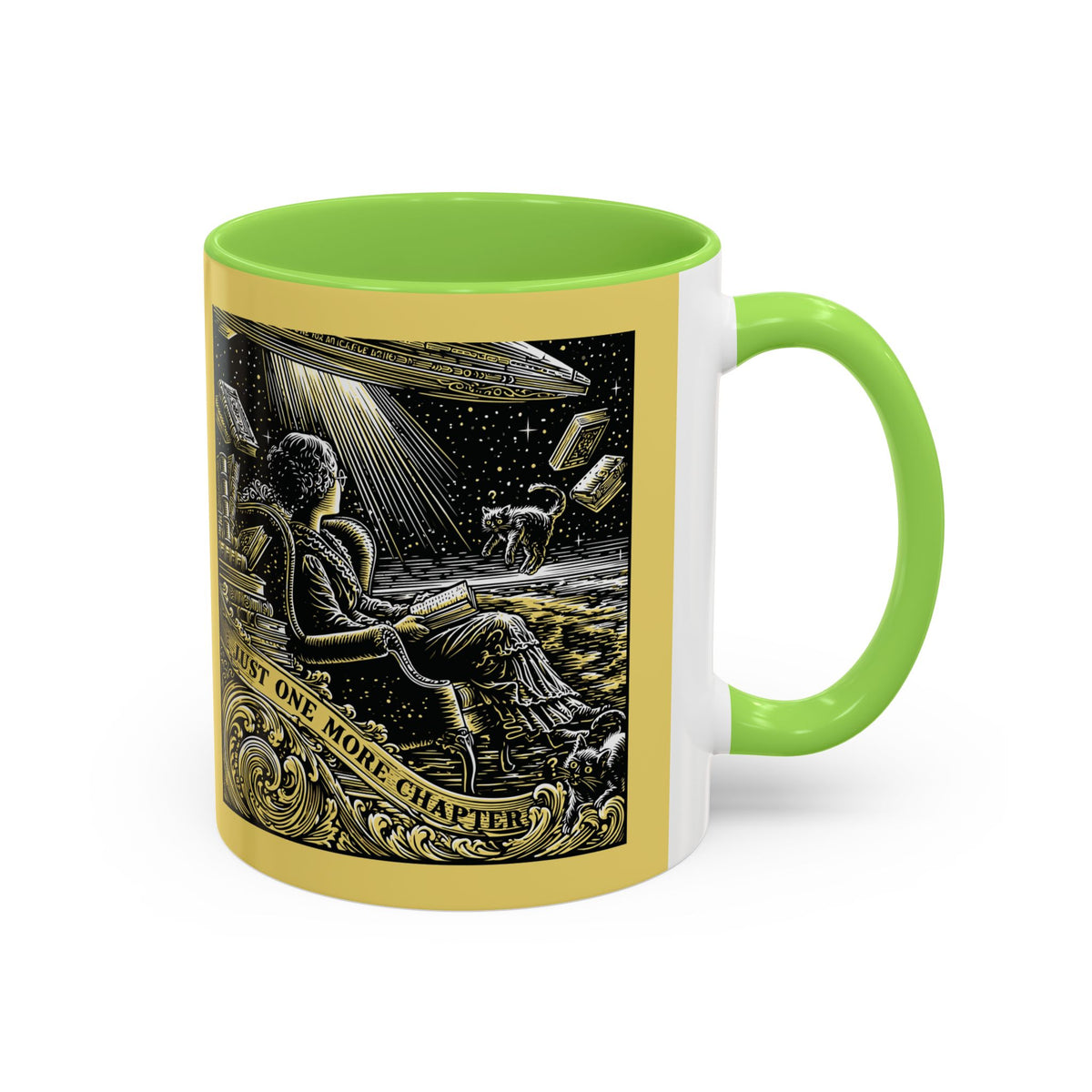 "Just One More Chapter" Under UFO Illustration Mug | Color Accent Coffee Cup