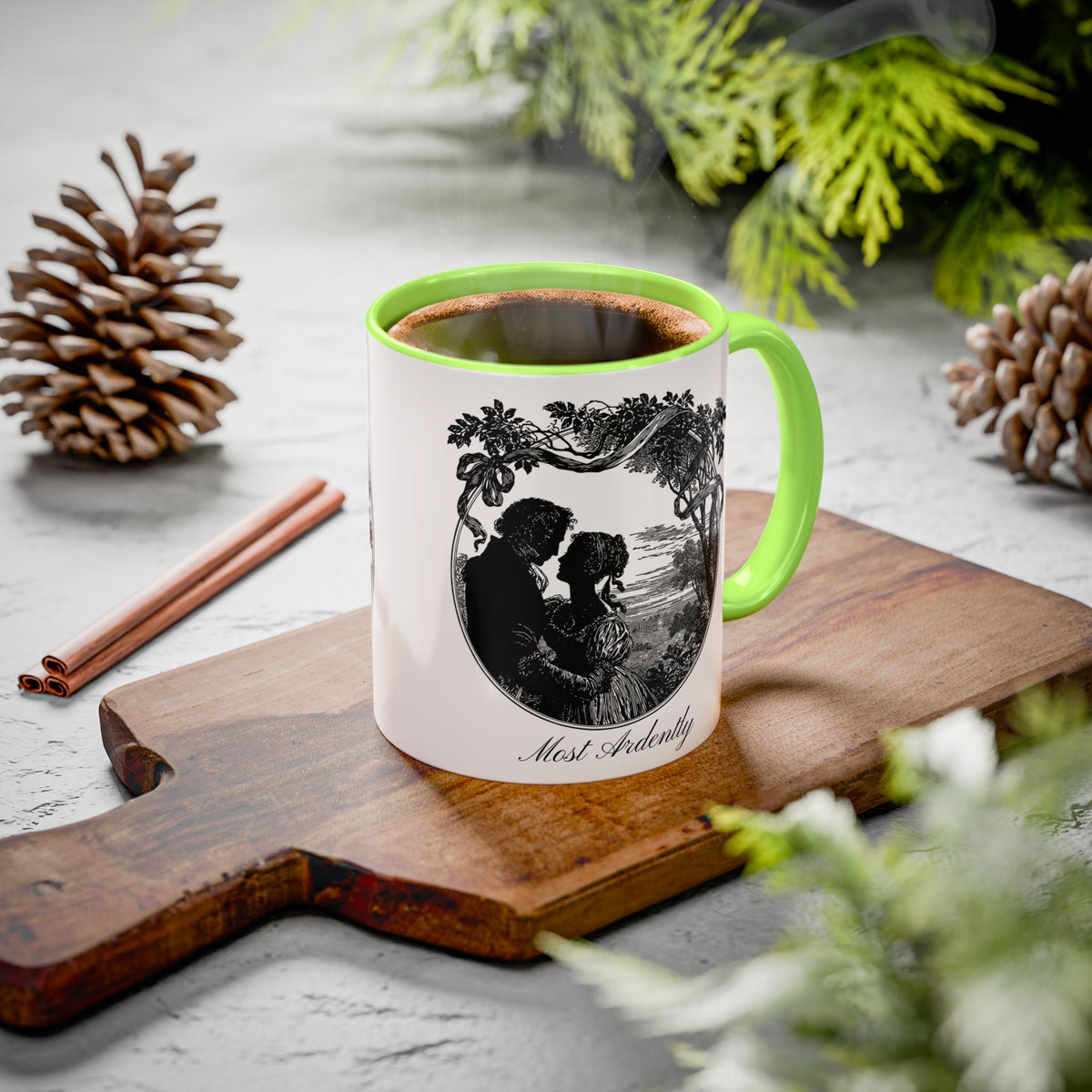 Romantic Vintage Silhouette Mug — "Most Ardently" Tea Coffee Cup (11oz/15oz)