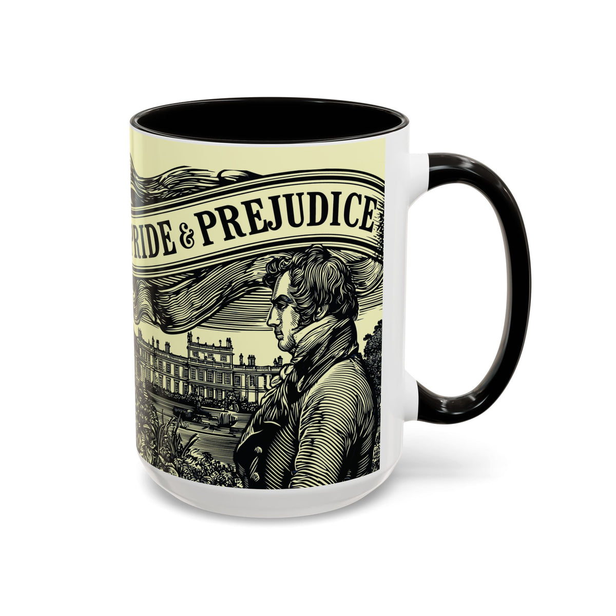 Pride & Prejudice Vintage Illustration Ceramic Mug — Mr. Darcy at Pemberley with Quote (11oz/15oz)