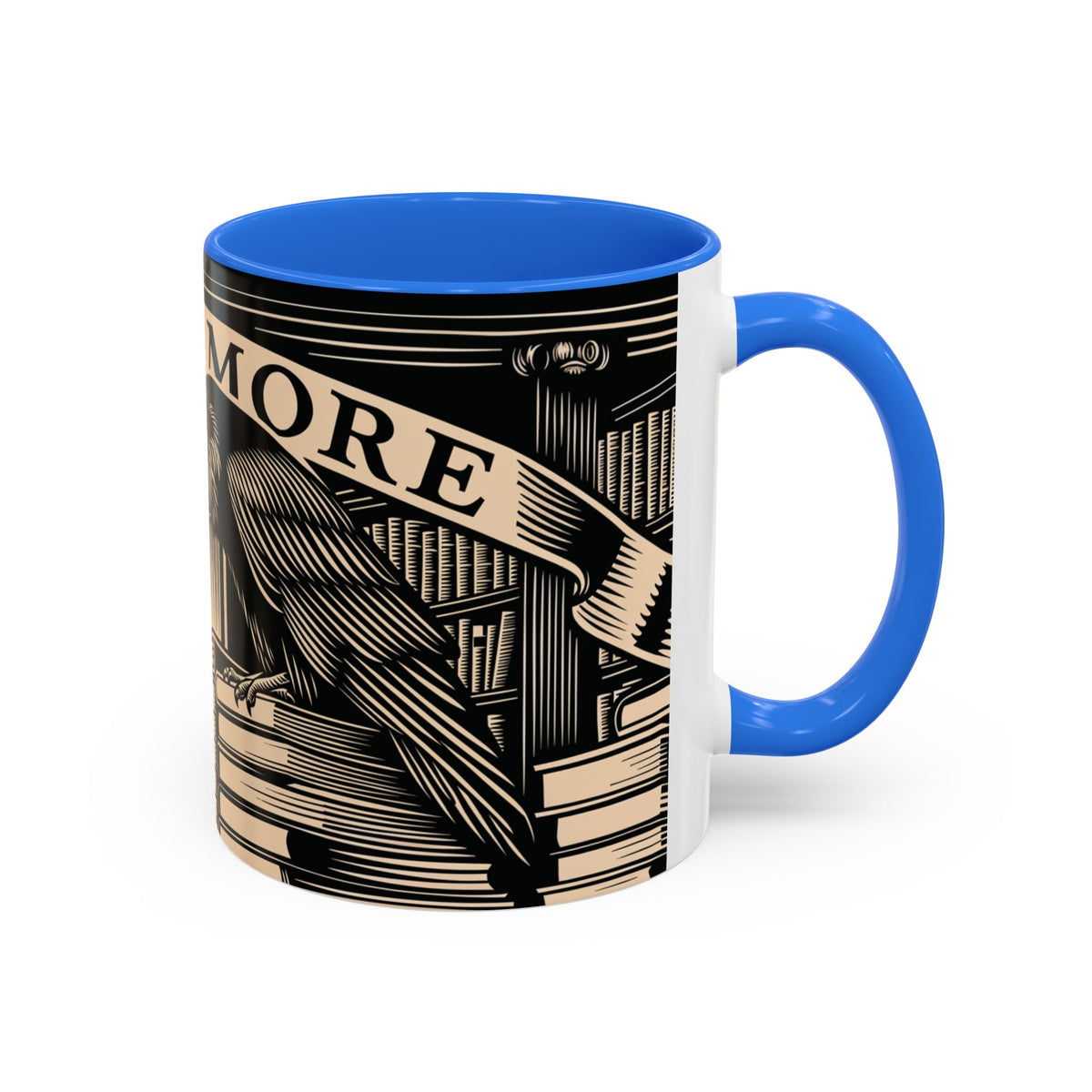 x Nevermore Raven woodcut illustration Mug | Edgar Allan Poe inspired