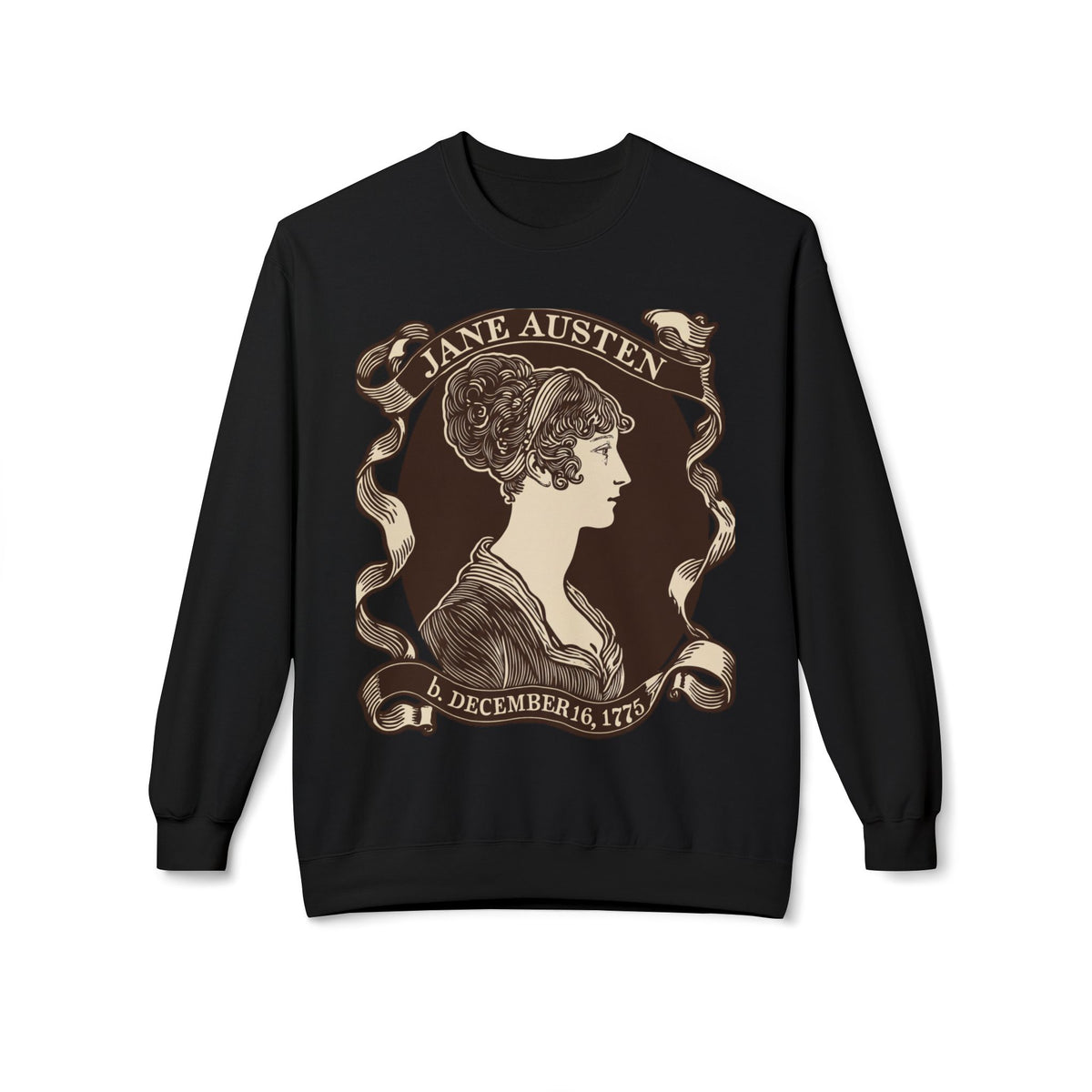 Jane Austen Portrait Crewneck Sweatshirt — "Birthdate" Cameo Silhouette Literary Sweatshirt