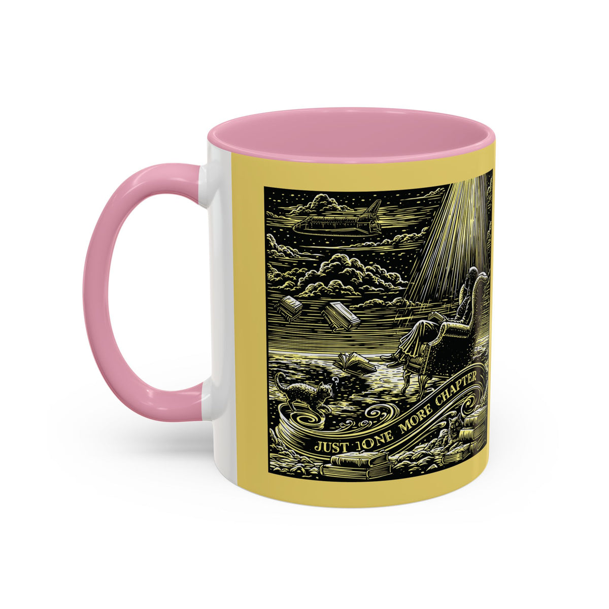 "Just One More Chapter" Under UFO Illustration Mug | Color Accent Coffee Cup