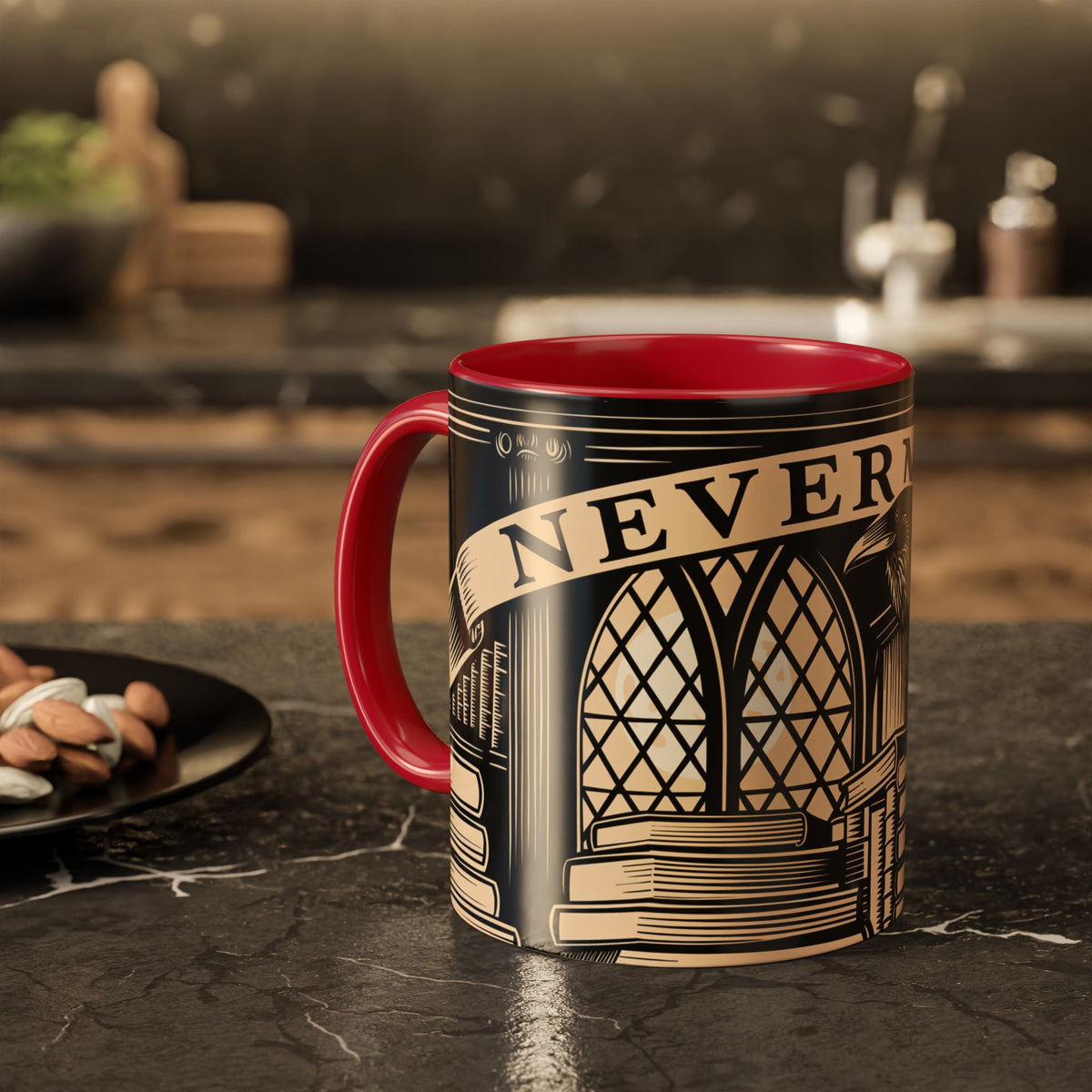 x Nevermore Raven woodcut illustration Mug | Edgar Allan Poe inspired