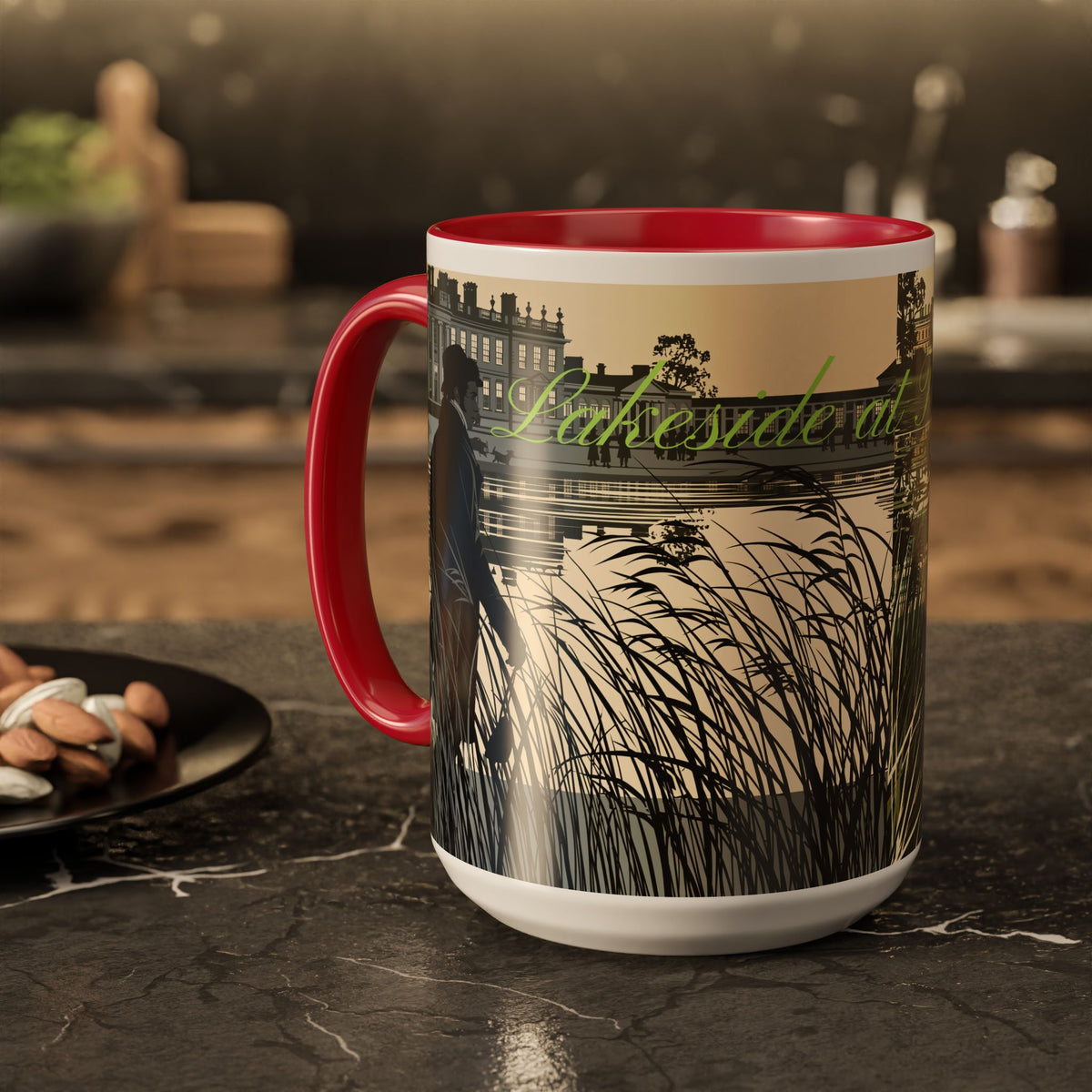 Strolling Lakeside with Mr. Darcy  —  Scenic Lakeside Vintage Gentleman Mug (11oz & 15oz)