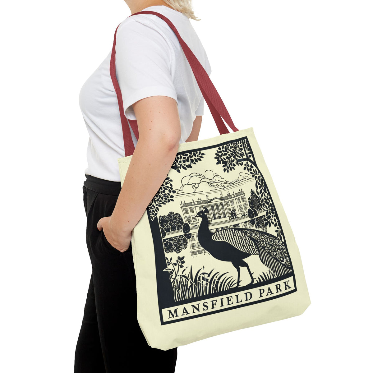 Mansfield Park Illustrated Tote — Vintage Estate Peacock Tote Bag
