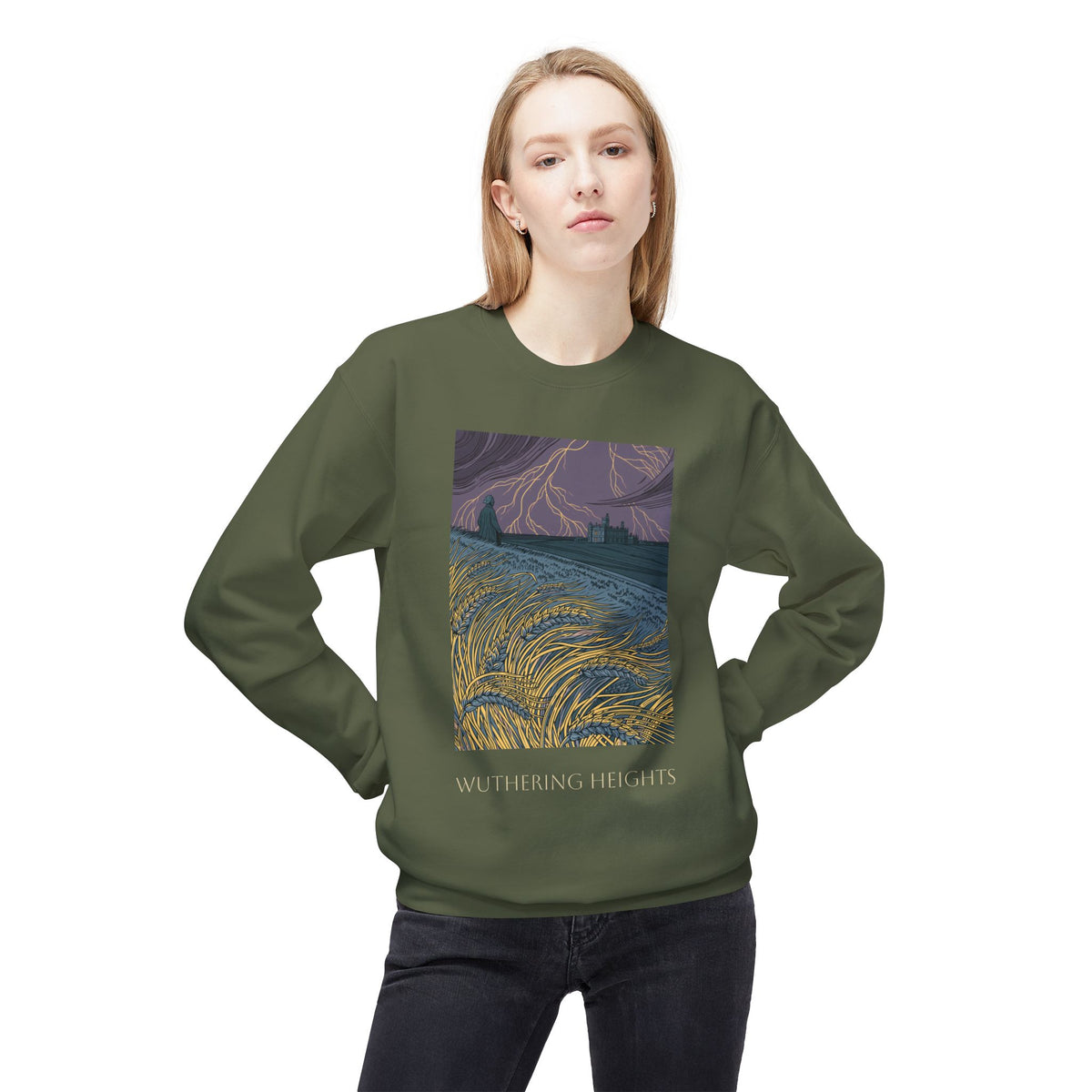 Wurthering Heights Crewneck Sweatshirt — Moorscape "I'd Marry the Storm Again"