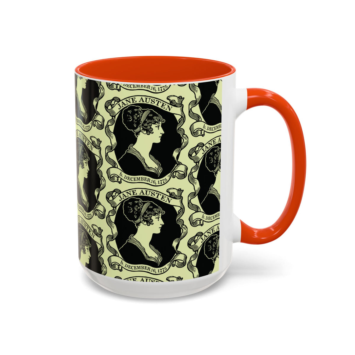 Jane Austen Cameo Pattern Coffee Mug — Literary Tea & Coffee Cup (11oz/15oz)