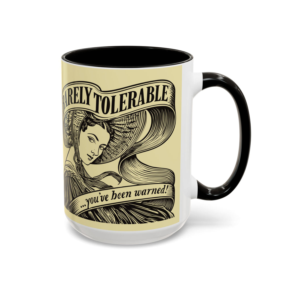 Vintage 'Barely Tolerable' Illustration Coffee Mug (11oz/15oz)