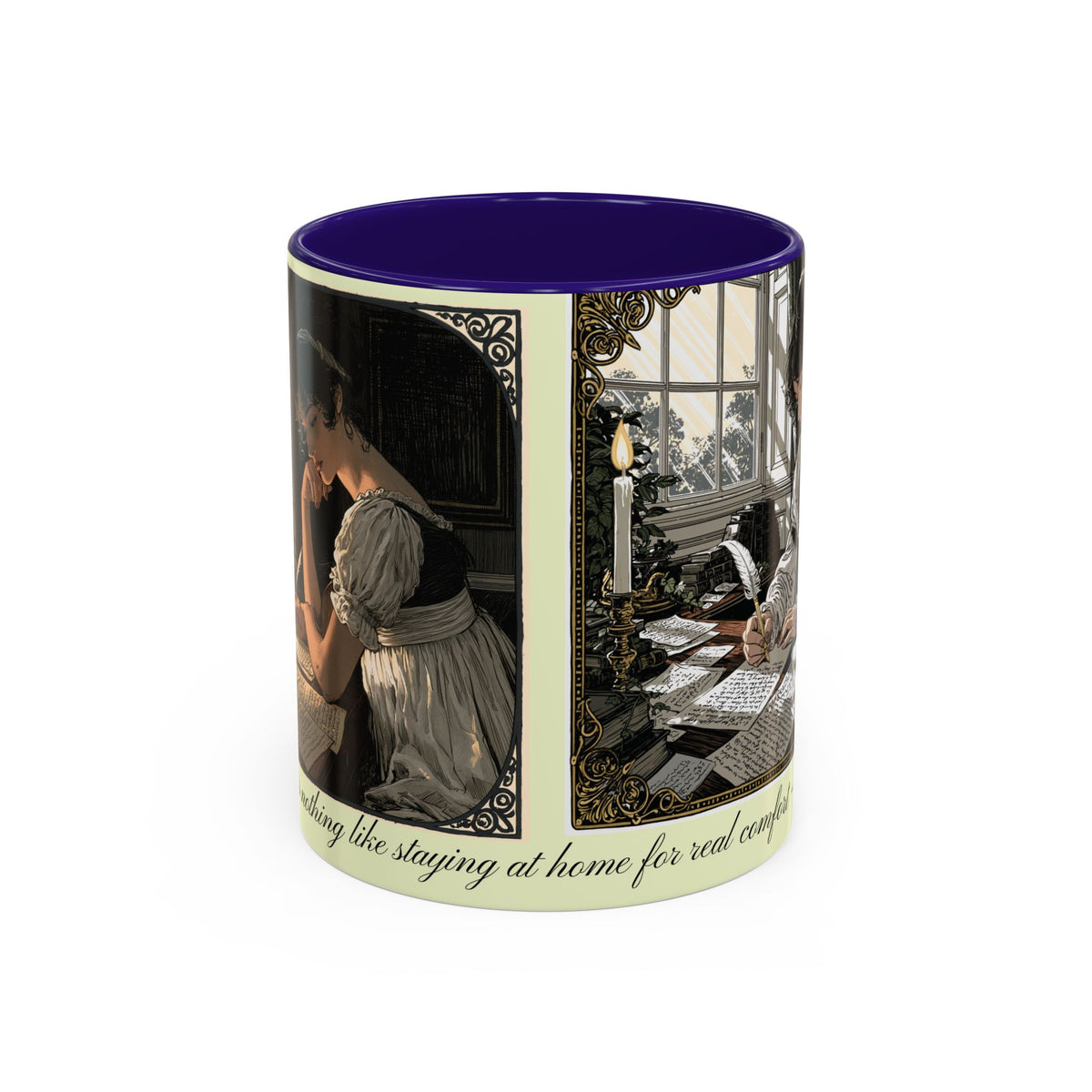 Regency Tea Quote Mug — 'Young Jane Austen Writing at Her Desk' Ceramic Coffee & Tea Cup (11oz/15oz)