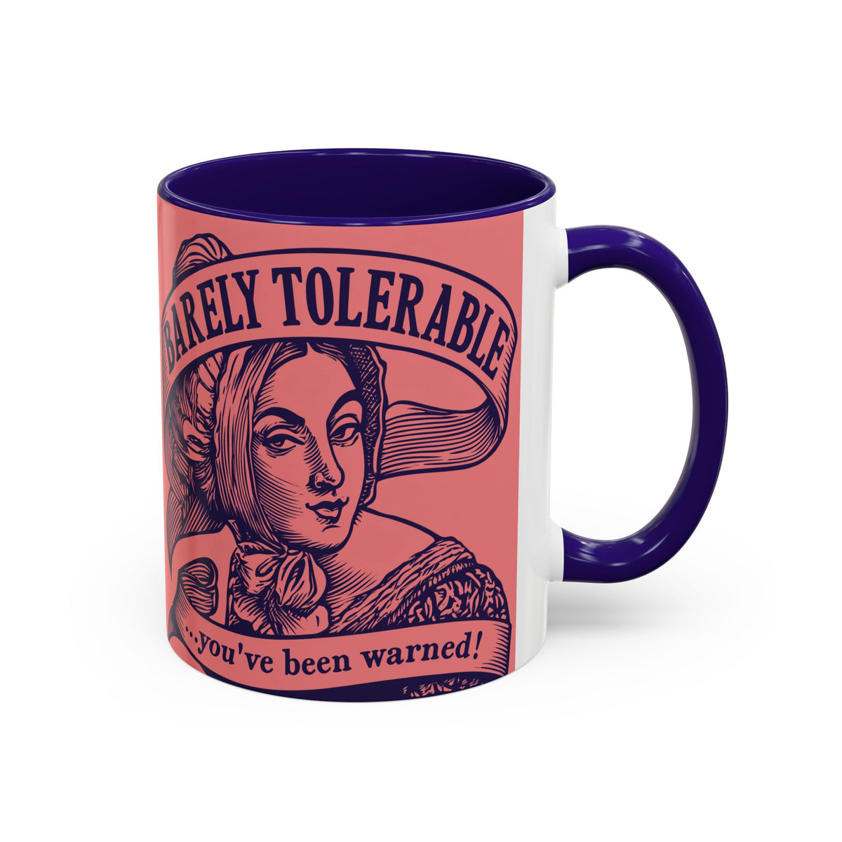 Barely Tolerable Vintage Portrait Mug — Funny Retro Coffee Cup (11oz/15oz)