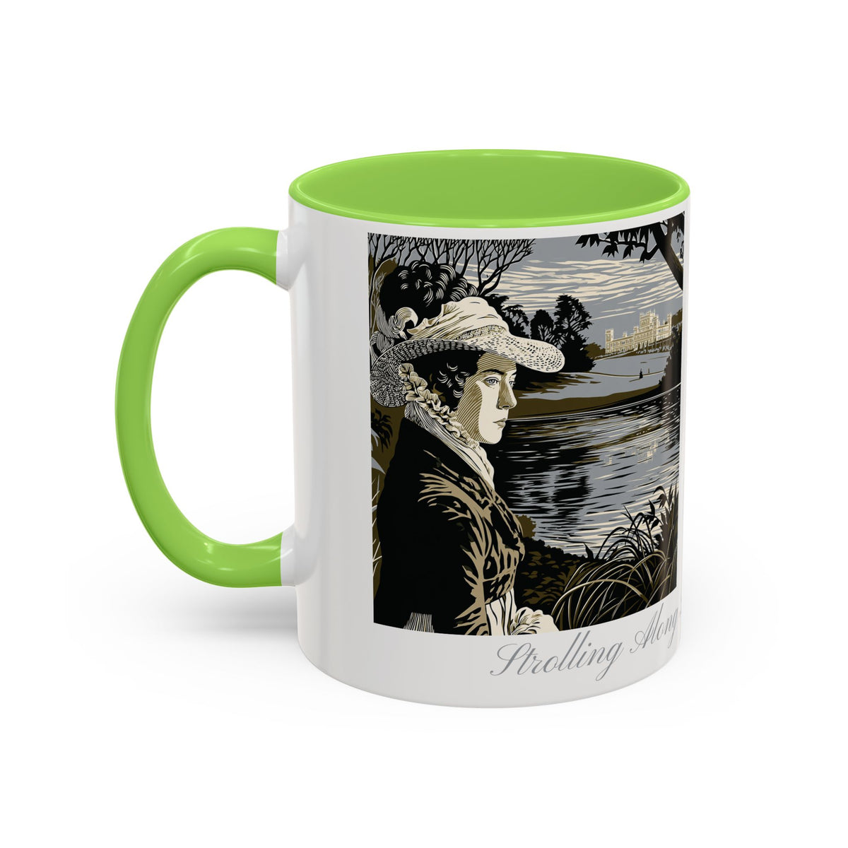'Strolling Pemberley' Ceramic Coffee Cup — Vintage Regency Silhouette Mug