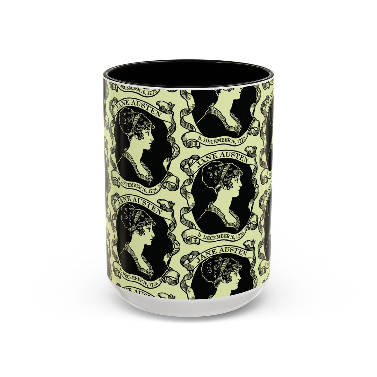 Jane Austen Cameo Pattern Coffee Mug — Literary Tea & Coffee Cup (11oz/15oz)