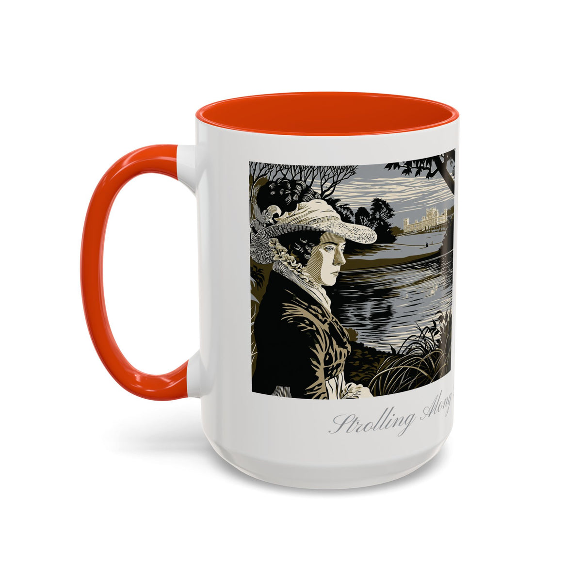 'Strolling Pemberley' Ceramic Coffee Cup — Vintage Regency Silhouette Mug
