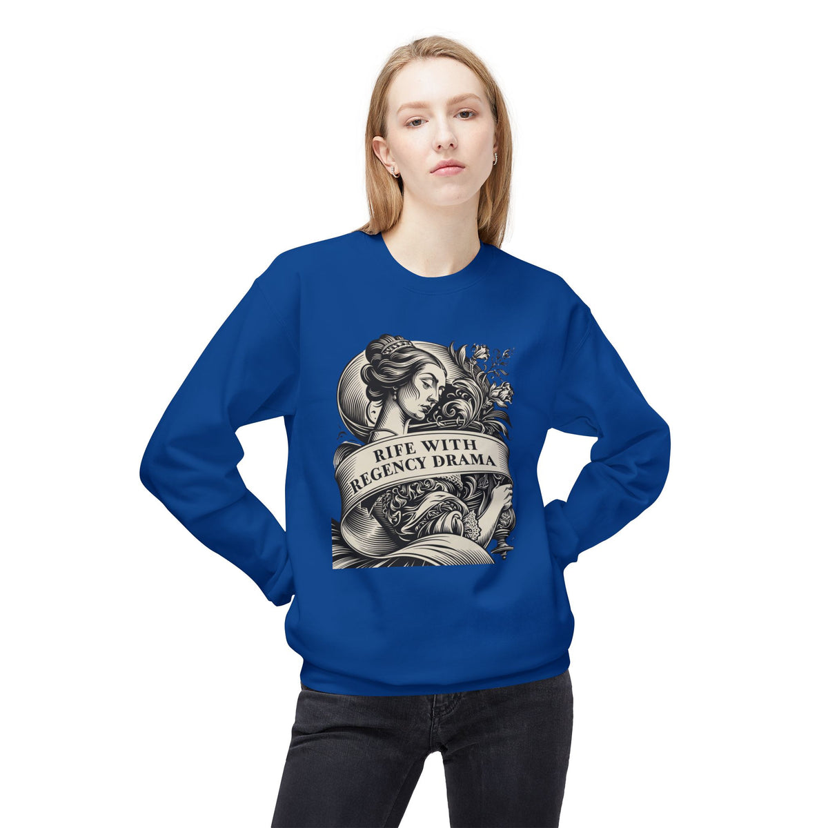 Jane Austen Reader - Crewneck Sweatshirt — "Rife With Regency Drama" Vintage Floral Graphic