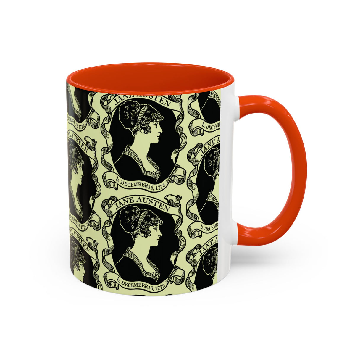 Jane Austen Cameo Pattern Coffee Mug — Literary Tea & Coffee Cup (11oz/15oz)