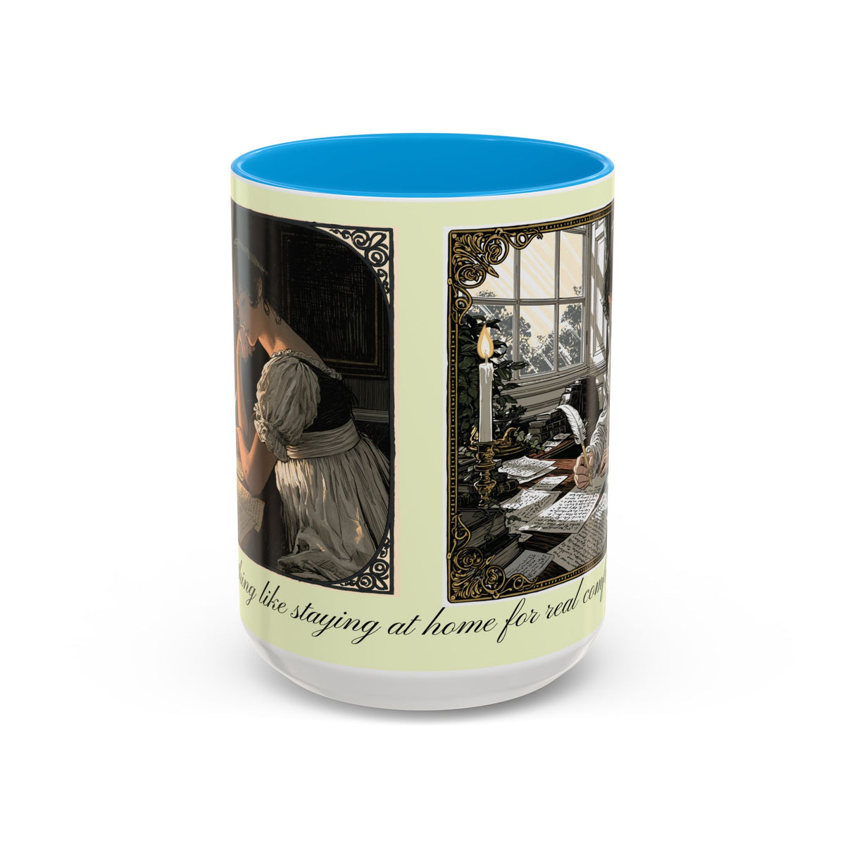 Regency Tea Quote Mug — 'Young Jane Austen Writing at Her Desk' Ceramic Coffee & Tea Cup (11oz/15oz)
