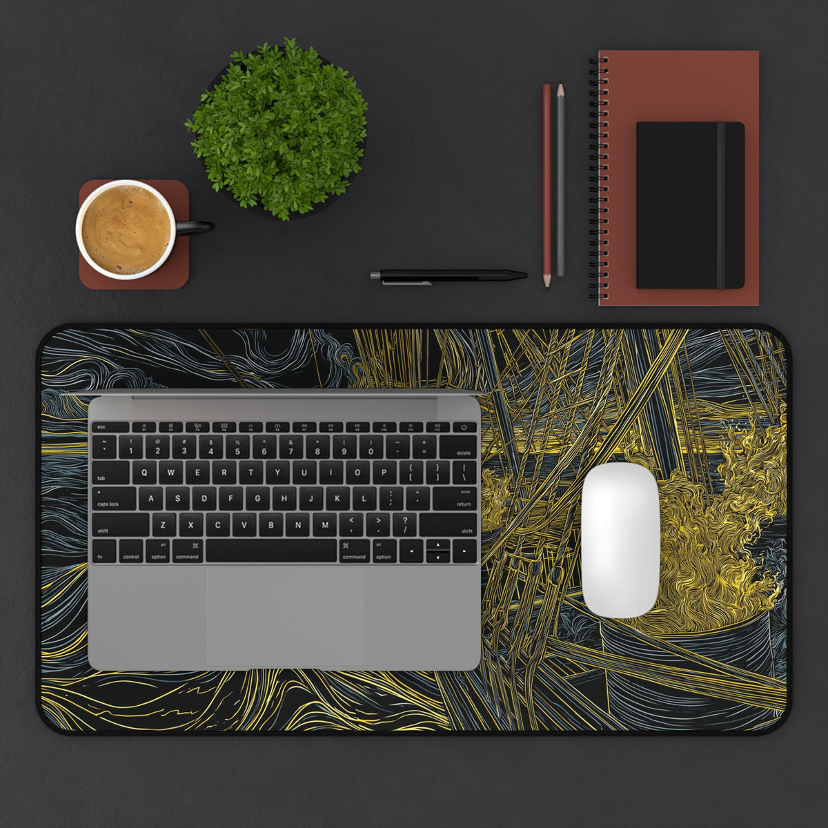 PEQUOD Illustration Desk Mat | Melville Inspired Nautical Wave Art