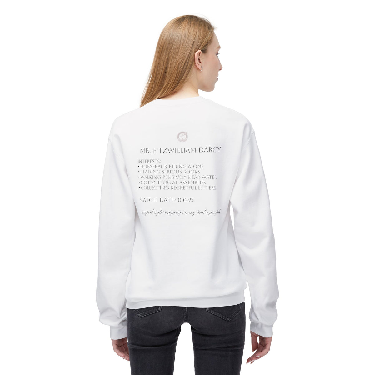 Mr. Darcy Crewneck Sweatshirt — "Mr. Darcy at Pemberley" Classic Jane Austen Sweatshirt