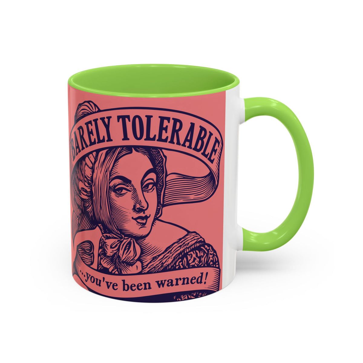 Barely Tolerable Vintage Portrait Mug — Funny Retro Coffee Cup (11oz/15oz)