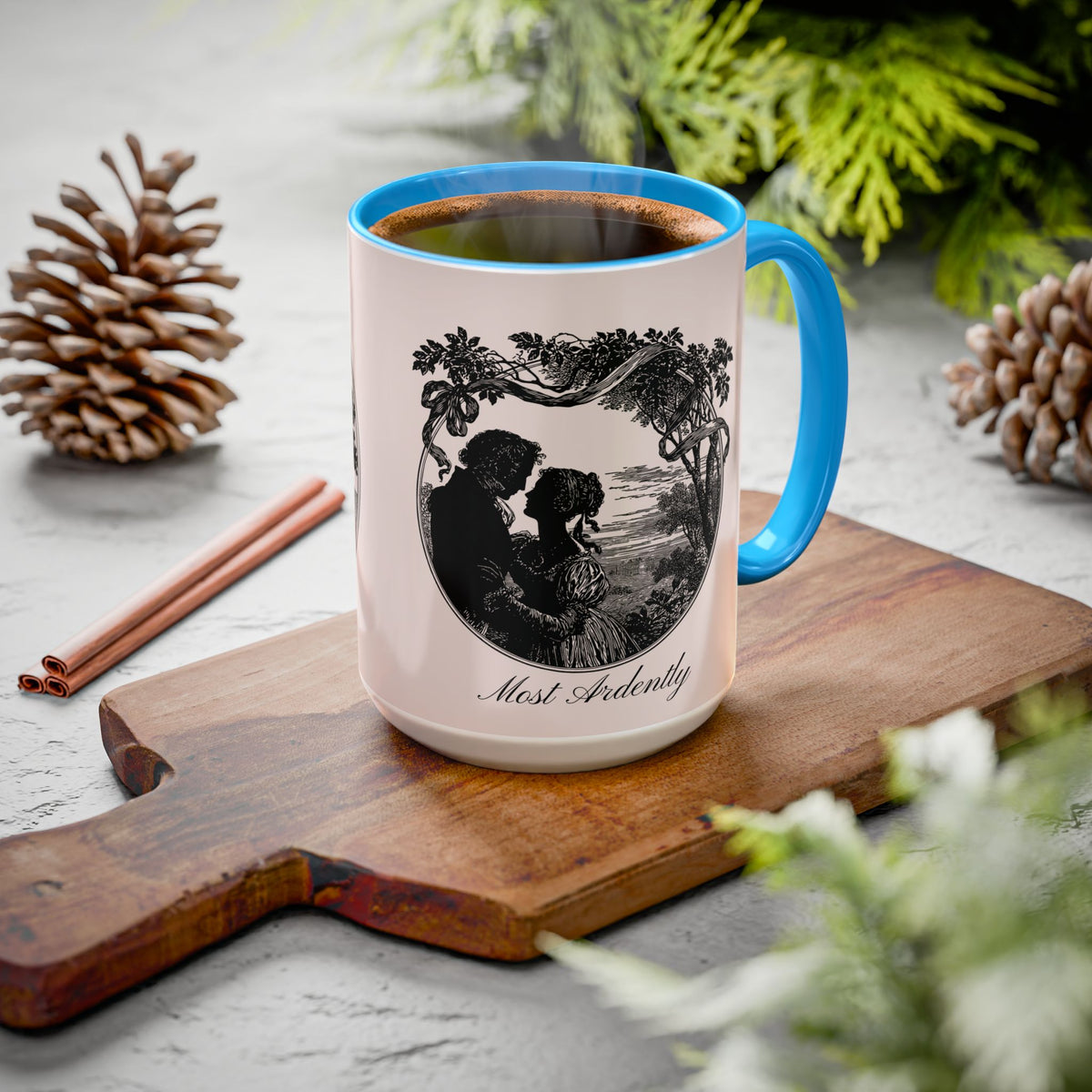 Romantic Vintage Silhouette Mug — "Most Ardently" Tea Coffee Cup (11oz/15oz)