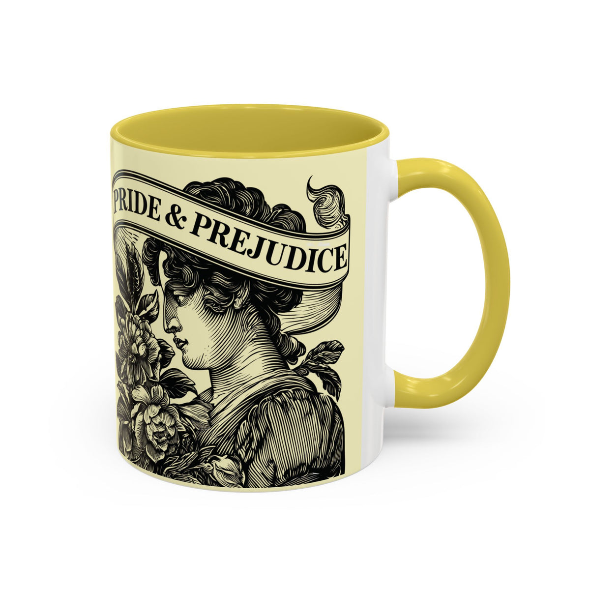 Pride & Prejudice Vintage Floral Mug — “Pride & Prejudice” Ceramic Book Lover Mug (11oz/15oz)