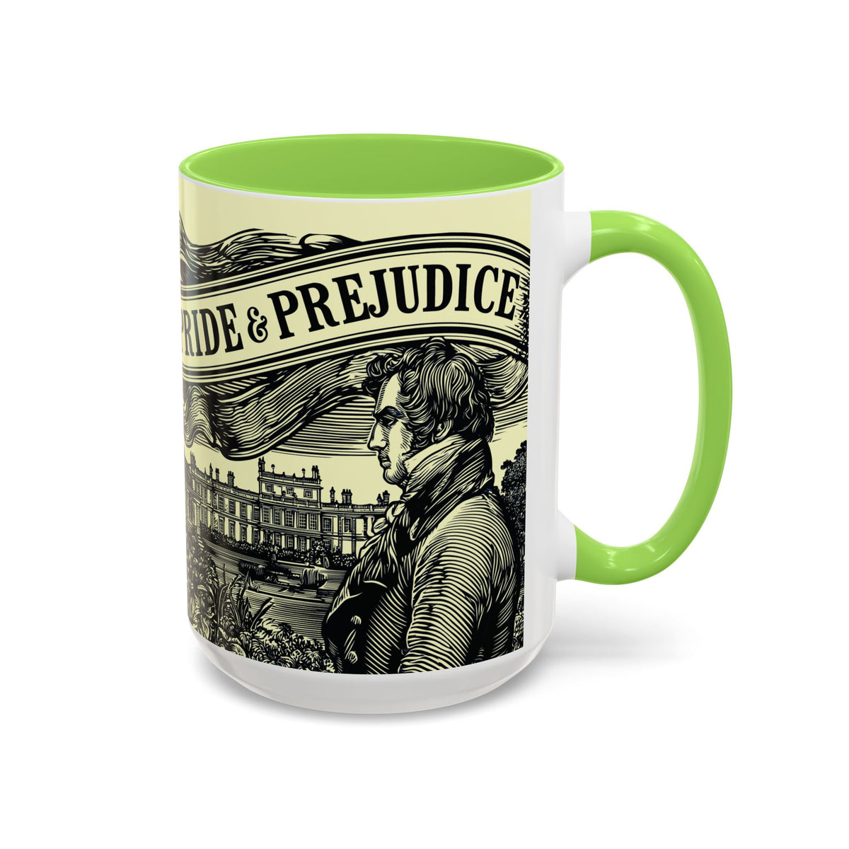 Pride & Prejudice Vintage Illustration Ceramic Mug — Mr. Darcy at Pemberley with Quote (11oz/15oz)