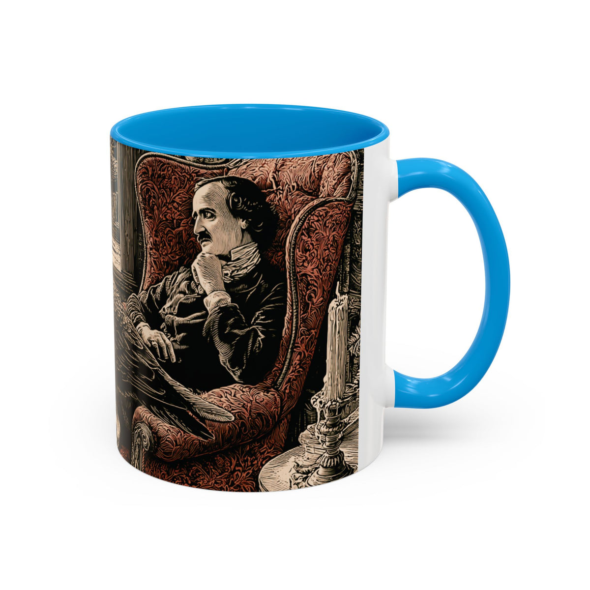 Edgar Allan Poe Raven Portrait Mug | Ceramic Coffee Cup