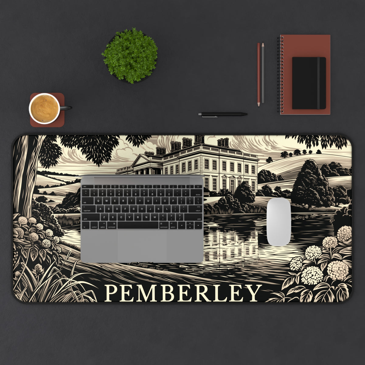 Pemberley Estate Illustration Desk Mat | Regency Manor Landscape