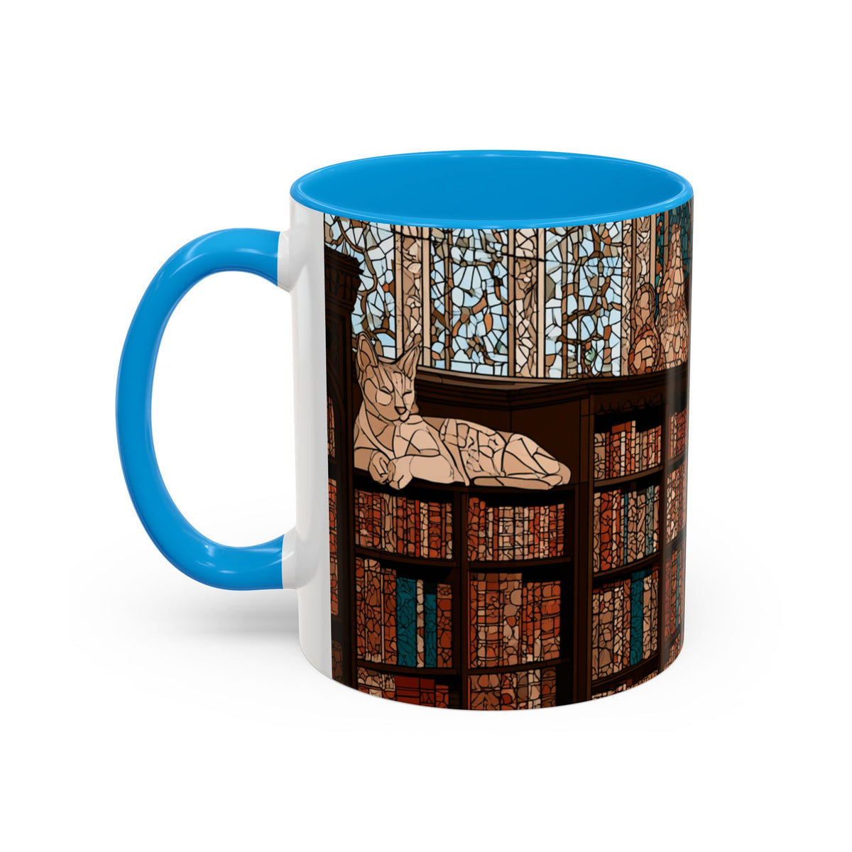 Cozy Library/Bookstore - Stained Glass Illustration Mug | Color Accent Ceramic Mug