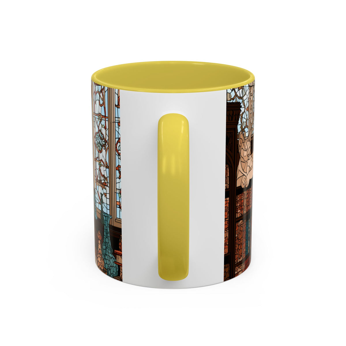 Cozy Library/Bookstore - Stained Glass Illustration Mug | Color Accent Ceramic Mug