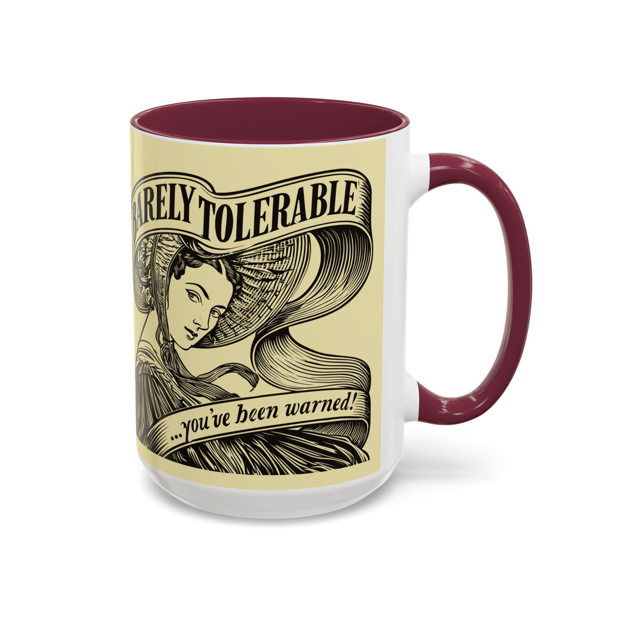 Vintage 'Barely Tolerable' Illustration Coffee Mug (11oz/15oz)