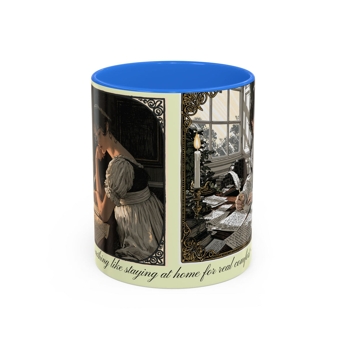 Regency Tea Quote Mug — 'Young Jane Austen Writing at Her Desk' Ceramic Coffee & Tea Cup (11oz/15oz)