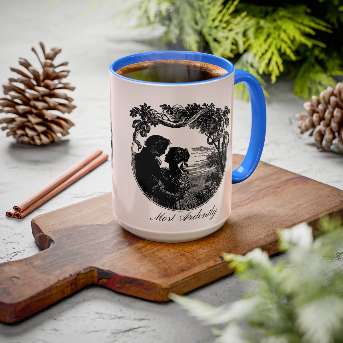 Romantic Vintage Silhouette Mug — "Most Ardently" Tea Coffee Cup (11oz/15oz)