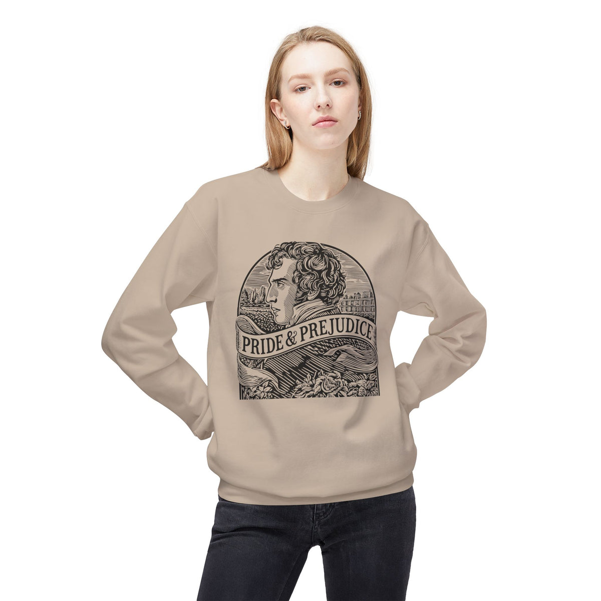 Pride & Prejudice Literary Crewneck Sweatshirt — "Swiped Right" Back