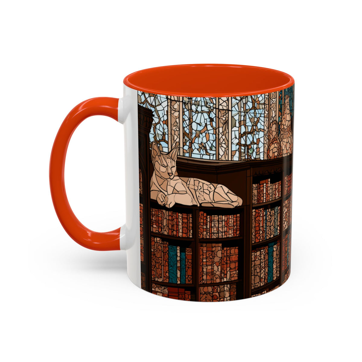 Cozy Library/Bookstore - Stained Glass Illustration Mug | Color Accent Ceramic Mug