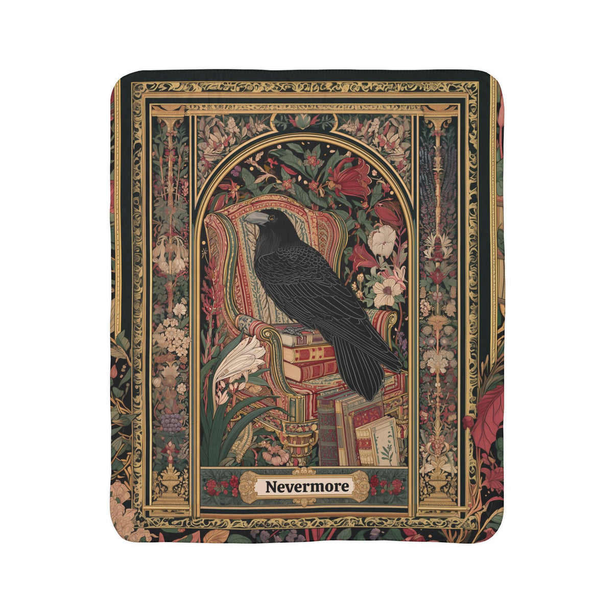 "Nevermore" Raven Artwork Fleece Blanket | Gothic Poe Decor