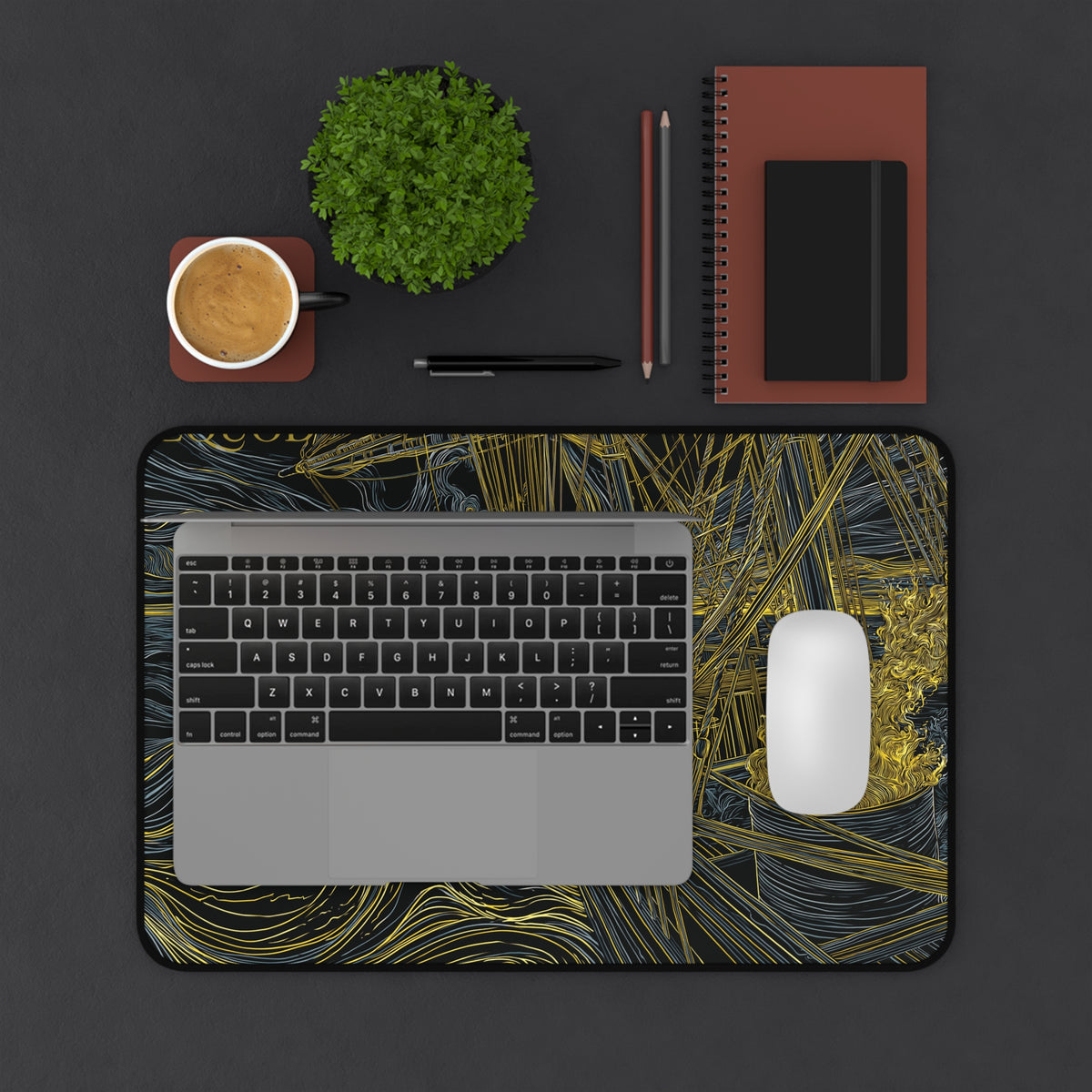 PEQUOD Illustration Desk Mat | Melville Inspired Nautical Wave Art