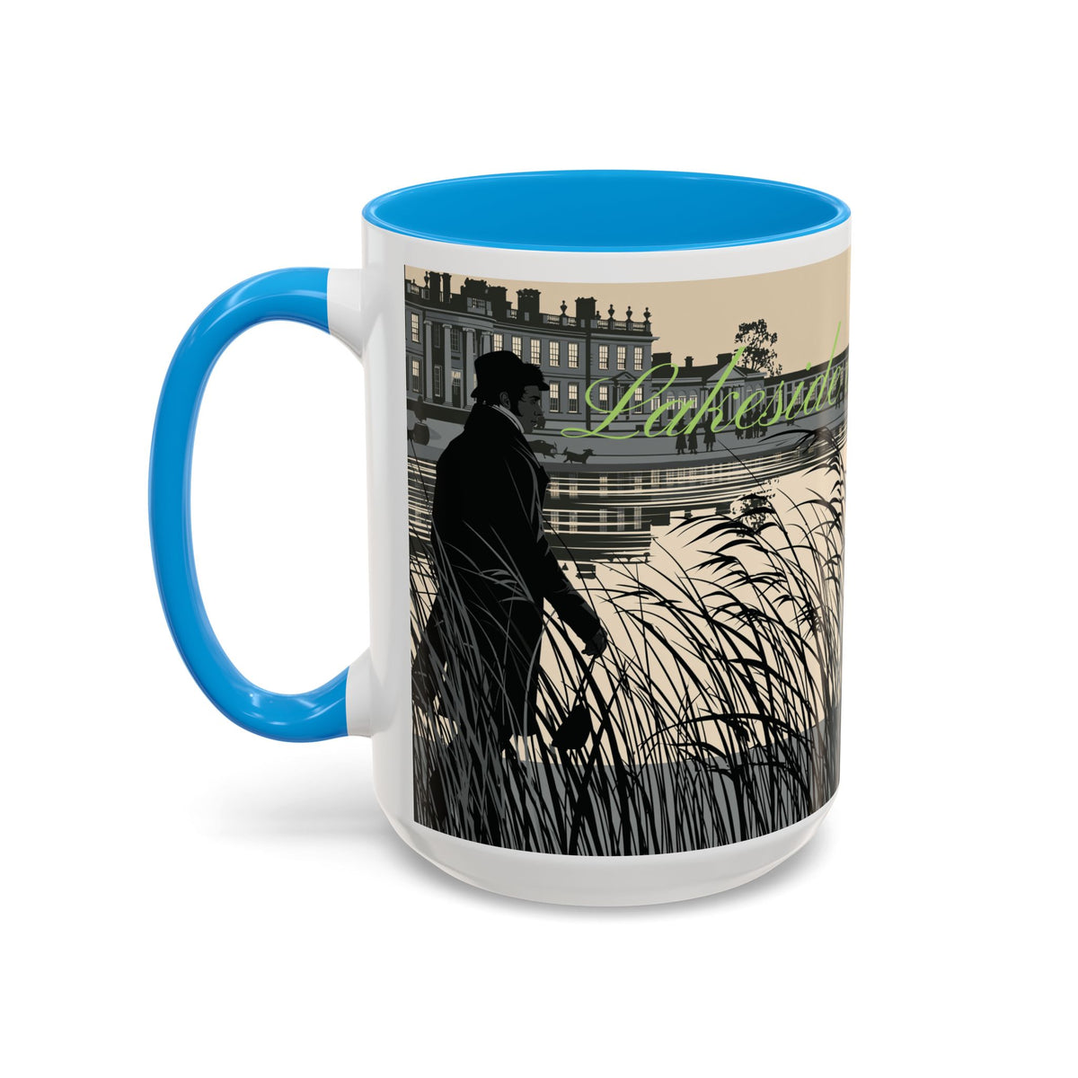 Strolling Lakeside with Mr. Darcy  —  Scenic Lakeside Vintage Gentleman Mug (11oz & 15oz)