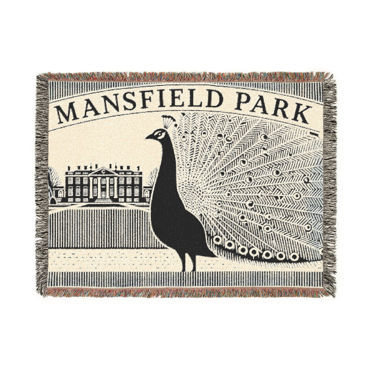 Mansfield ParkPeacock Illustration Woven Blanket | Mansfield Park Literary Tapestry Throw
