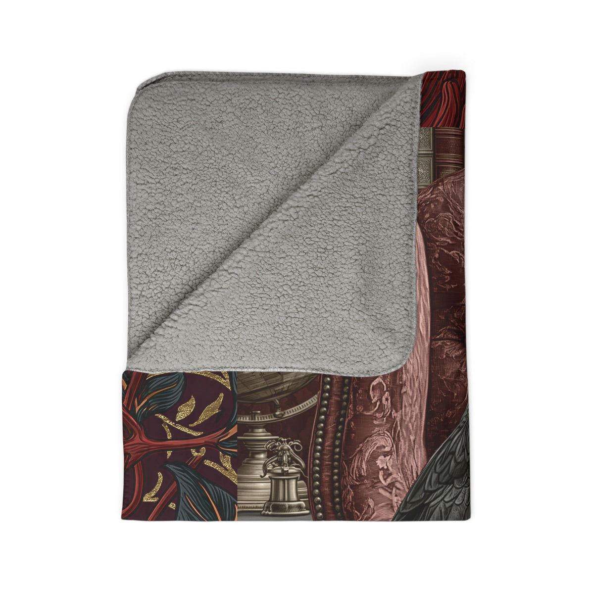 Raven on Armchair-Fleece Sherpa Blanket | Gothic Edgar Allan Poe Inspired