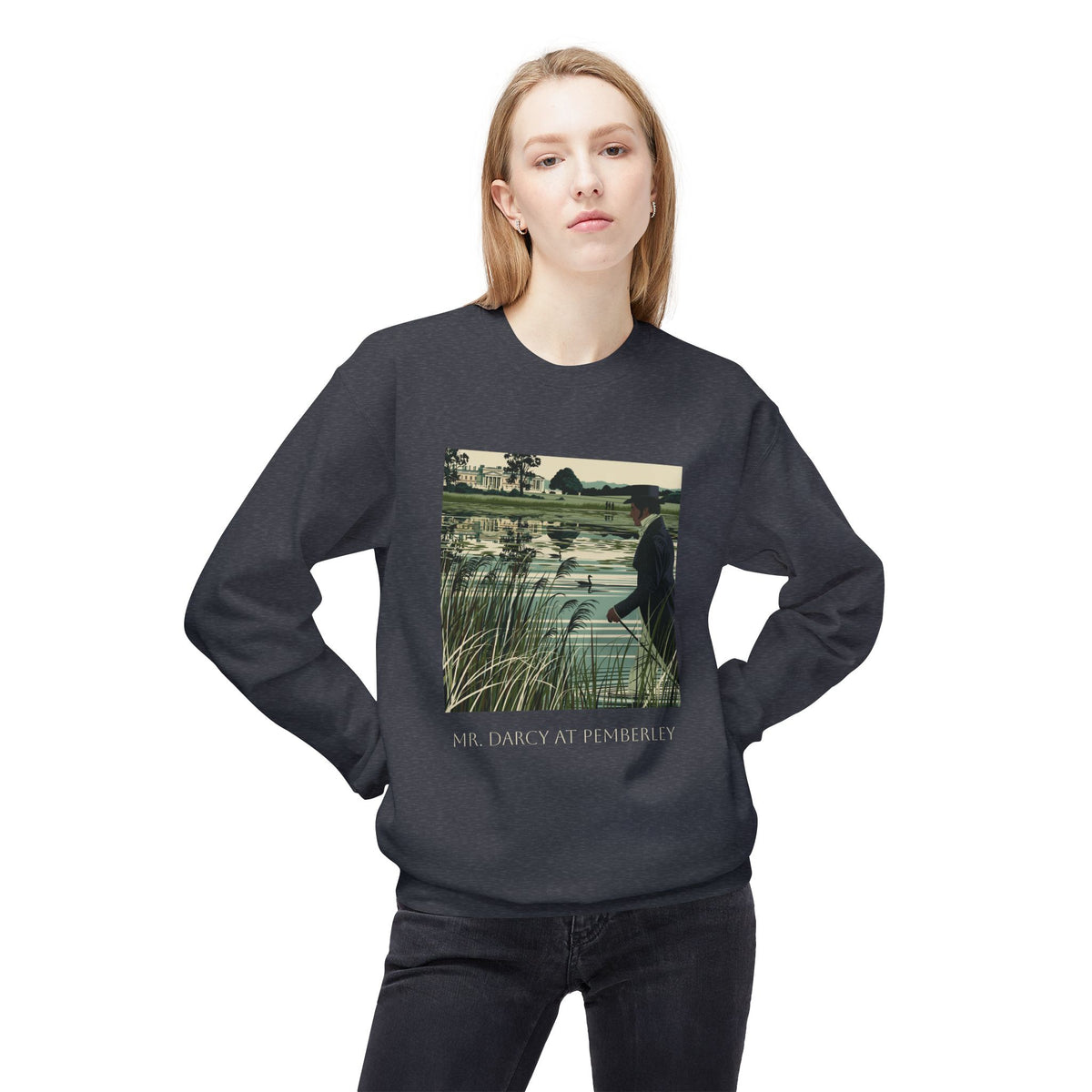 Mr. Darcy Crewneck Sweatshirt — "Mr. Darcy at Pemberley" Classic Jane Austen Sweatshirt