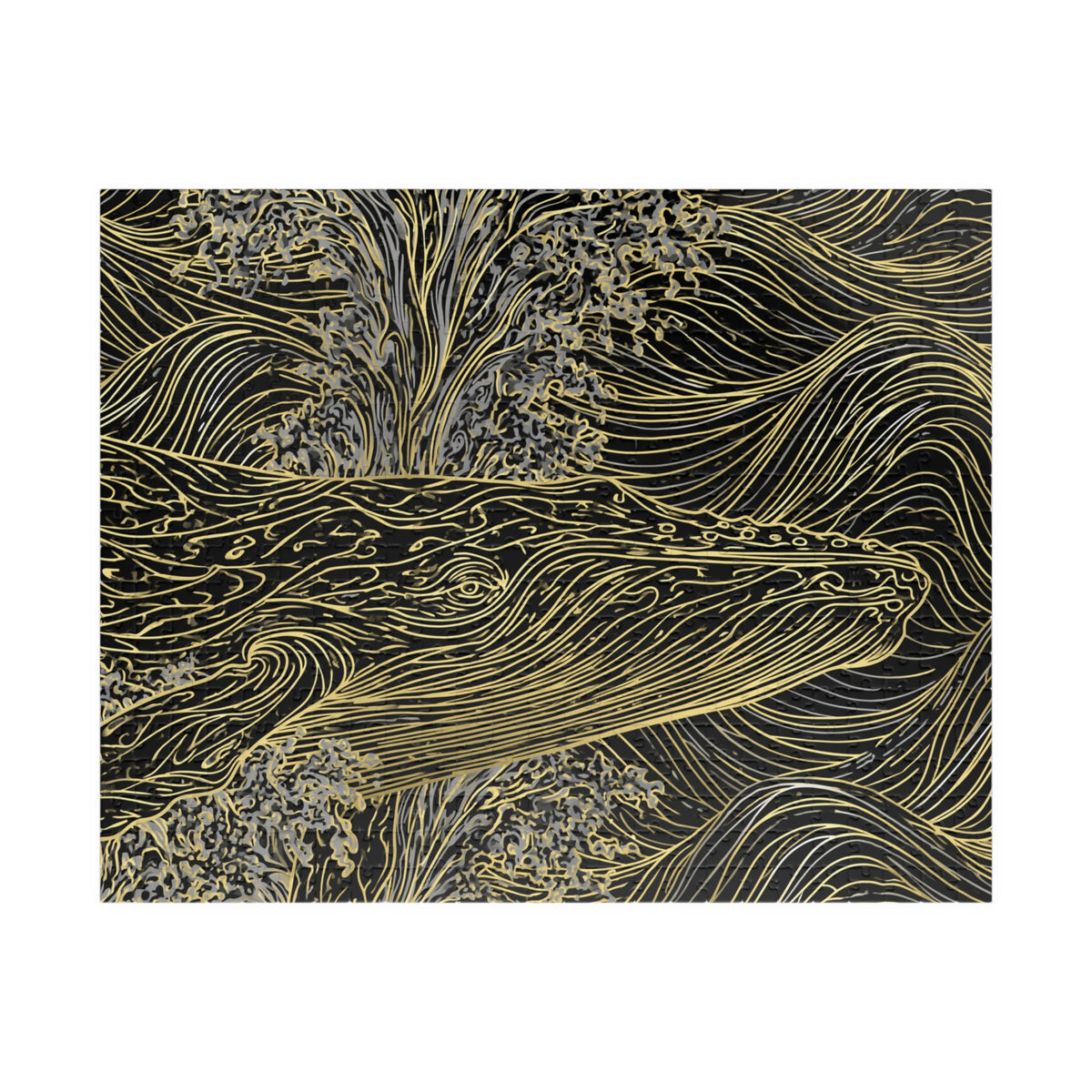 Gold Line Whale Illustration Puzzle | Ocean Art Jigsaw 110–1014 pcs
