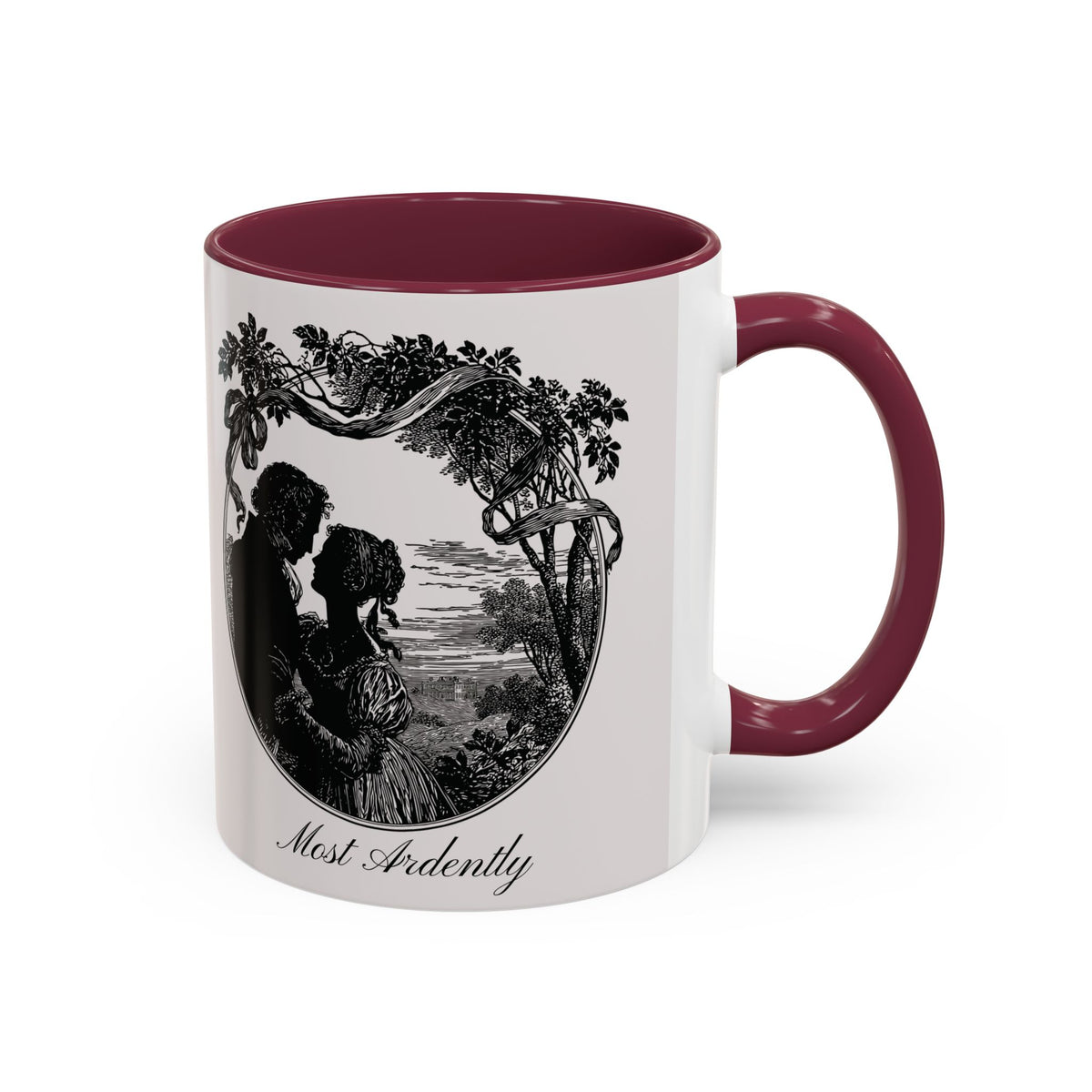 Romantic Vintage Silhouette Mug — "Most Ardently" Tea Coffee Cup (11oz/15oz)