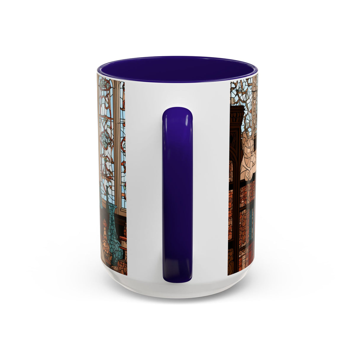 Cozy Library/Bookstore - Stained Glass Illustration Mug | Color Accent Ceramic Mug