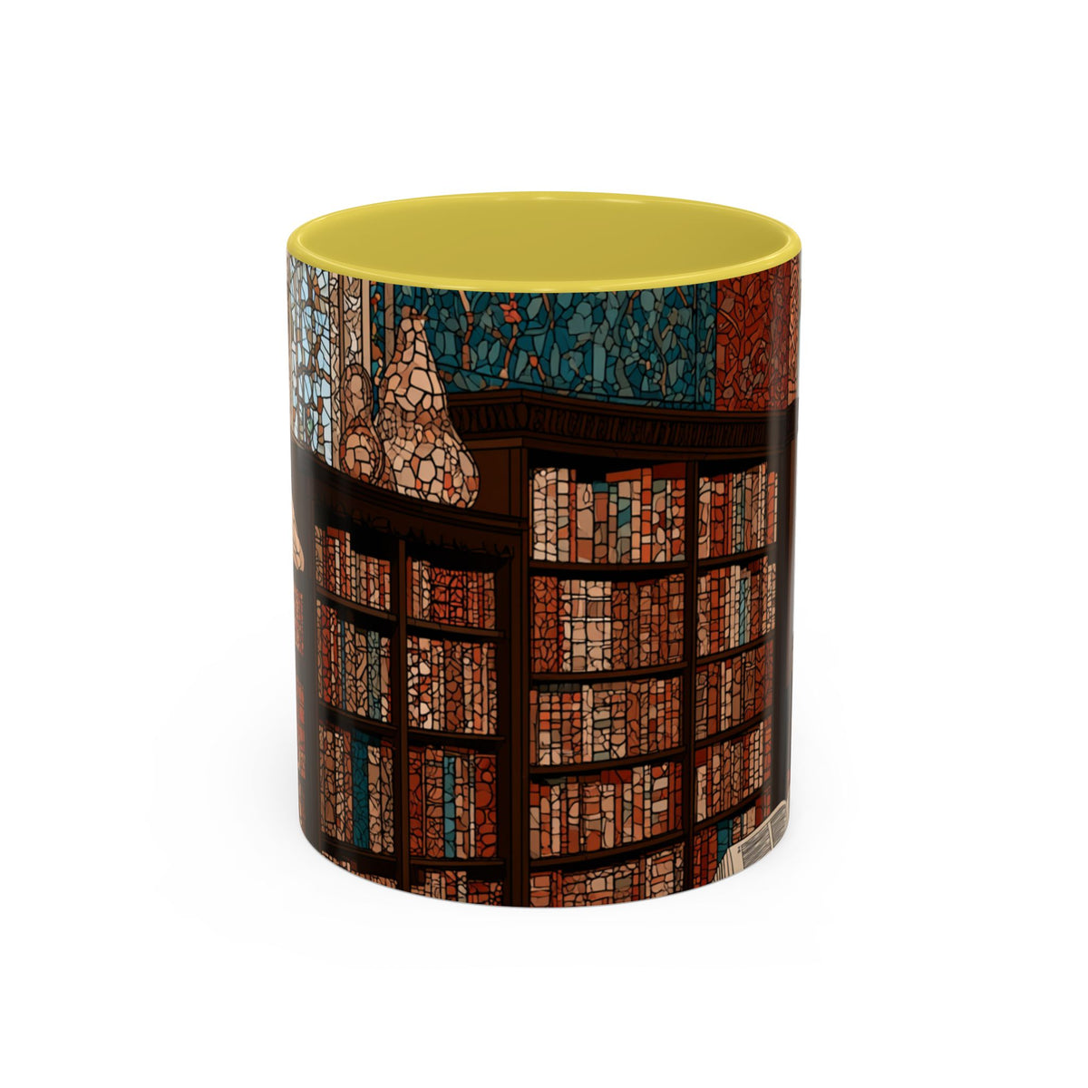 Cozy Library/Bookstore - Stained Glass Illustration Mug | Color Accent Ceramic Mug