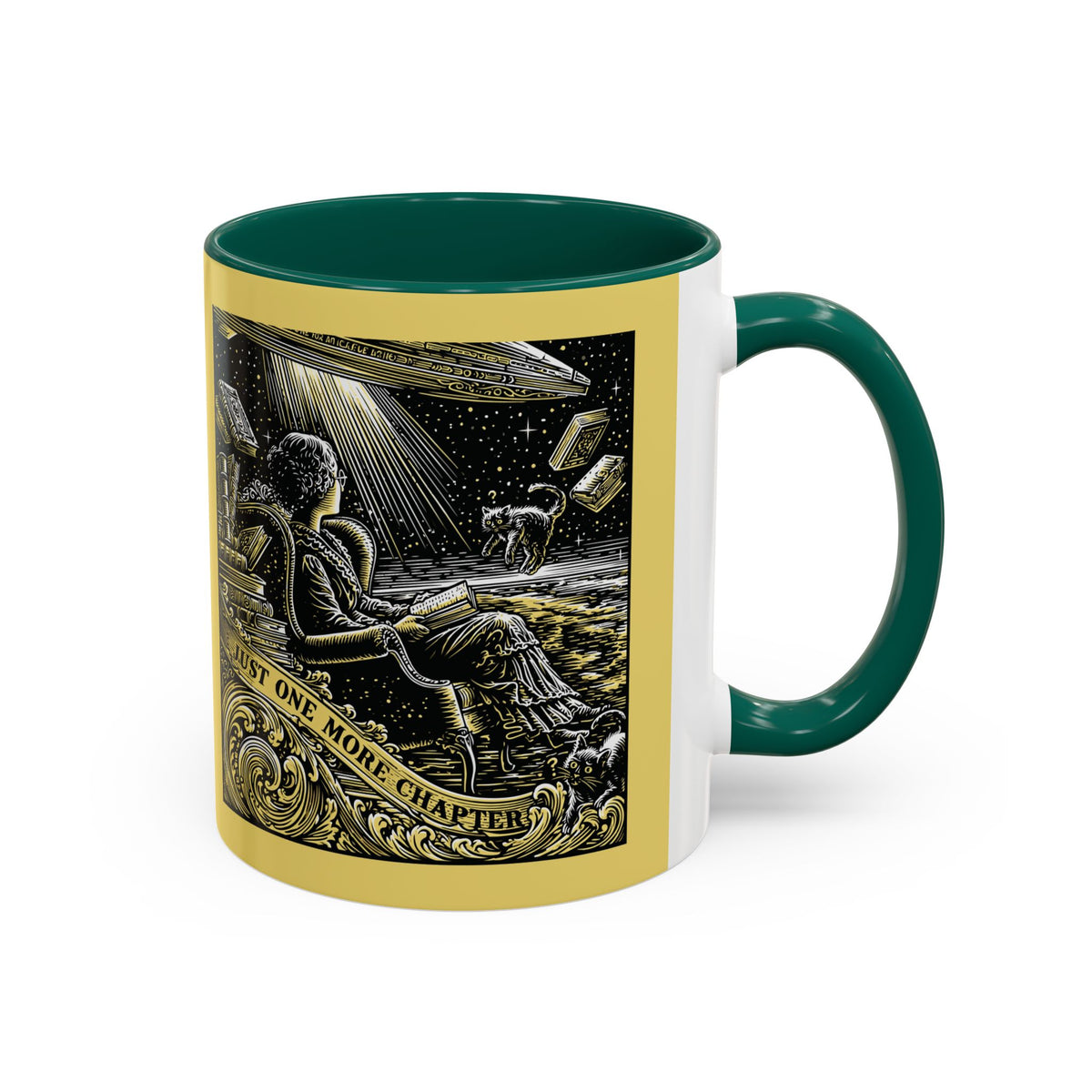 "Just One More Chapter" Under UFO Illustration Mug | Color Accent Coffee Cup
