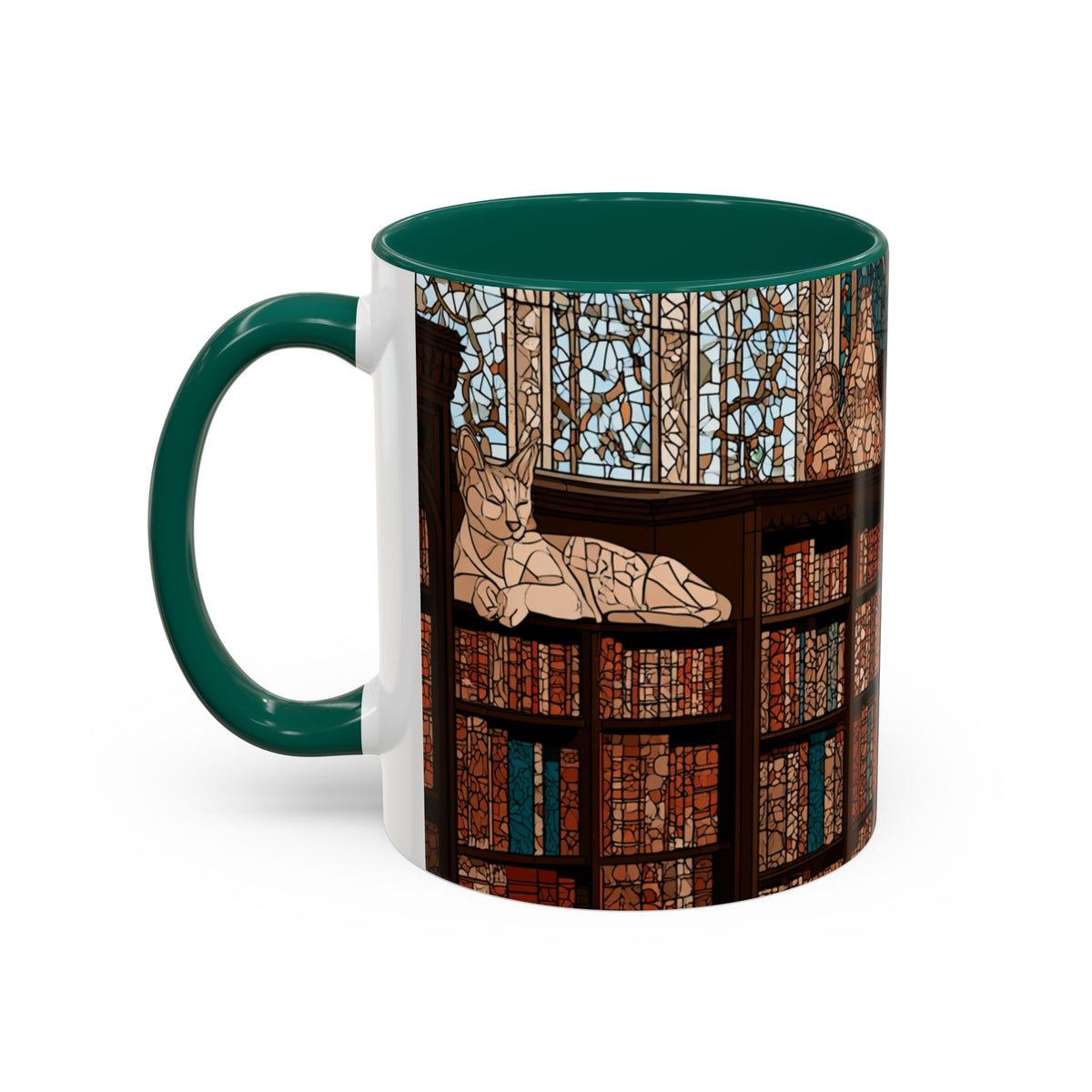 Cozy Library/Bookstore - Stained Glass Illustration Mug | Color Accent Ceramic Mug